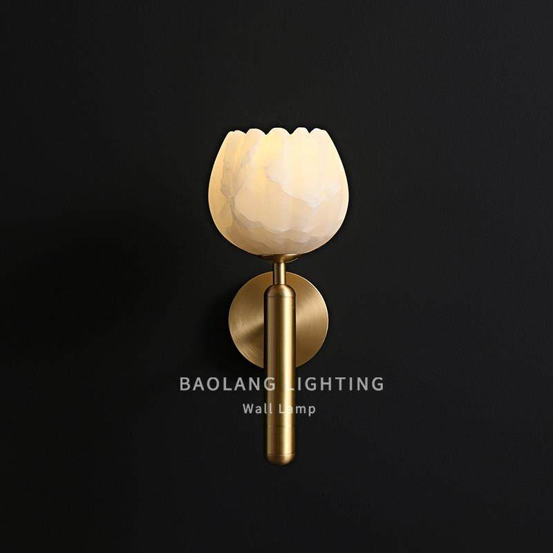 现代中国大理石卧室床头壁灯设计师轻豪华全铜客厅背景墙花蕾入口
