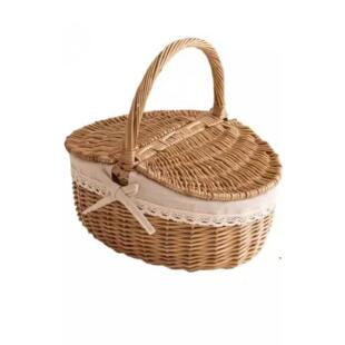 户外野餐篮子ins网红柳条编织水果手提篮田园带盖柳编购物收纳篮