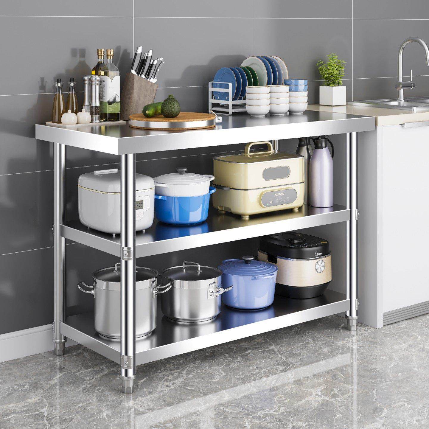 定做加厚不锈钢工作台商用厨房切菜台双层灶台架案板架子微波炉架,厨房/烹饪用具,微波炉置物架,淘宝优惠券,粉丝福利购,淘宝优惠卷