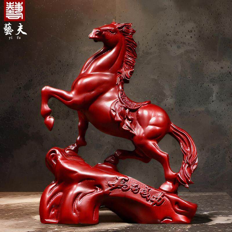 红花梨木雕生肖马摆件新中式马到成功家居客厅办公桌面装饰工艺品