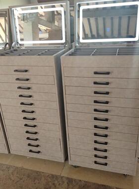 新推荐灰色皮革眼镜展示柜多层抽屉光学太阳镜展示架锁发光