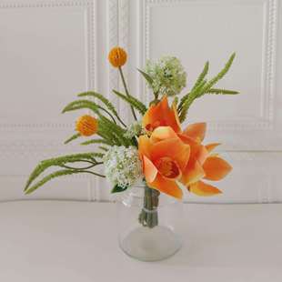 M302洽谈桌花束仿真花橙黄休息室餐桌台商务摆件售楼处样板间摆