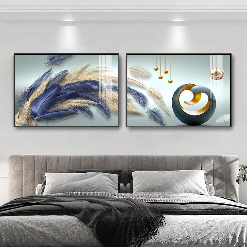 卧室床头装饰画现代简约温馨宾馆房间背景画轻奢壁画两联主卧挂画