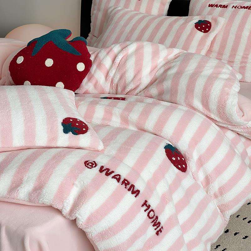 高端舒棉绒冬季床上四件套加厚牛奶珊瑚绒面被套床单2024新款床品