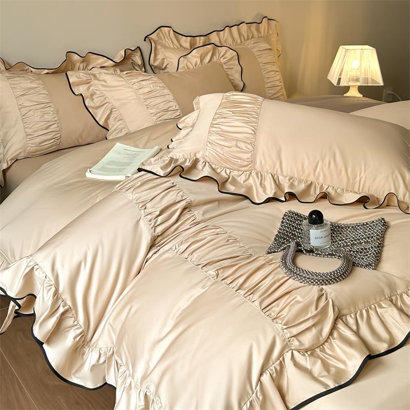 法式复古感120支长绒棉四件套纯棉加厚磨毛被套床单床品4