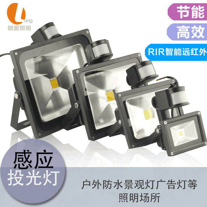 PIR智能远红外LED人体感应灯投光灯泛光灯10W20W30W50W照明灯