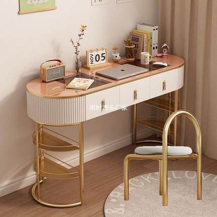 轻奢书桌简约现代卧室灰色白色笔记本写字台北欧小户型玻璃电脑桌
