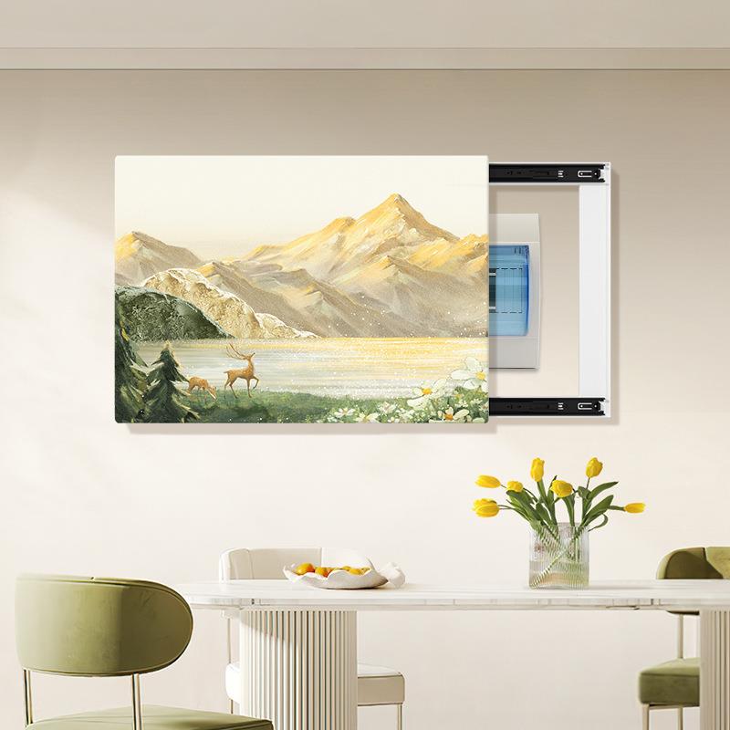 北欧风日照金山餐厅配电箱遮挡装饰画现代饭厅超薄弱电箱盖板挂画