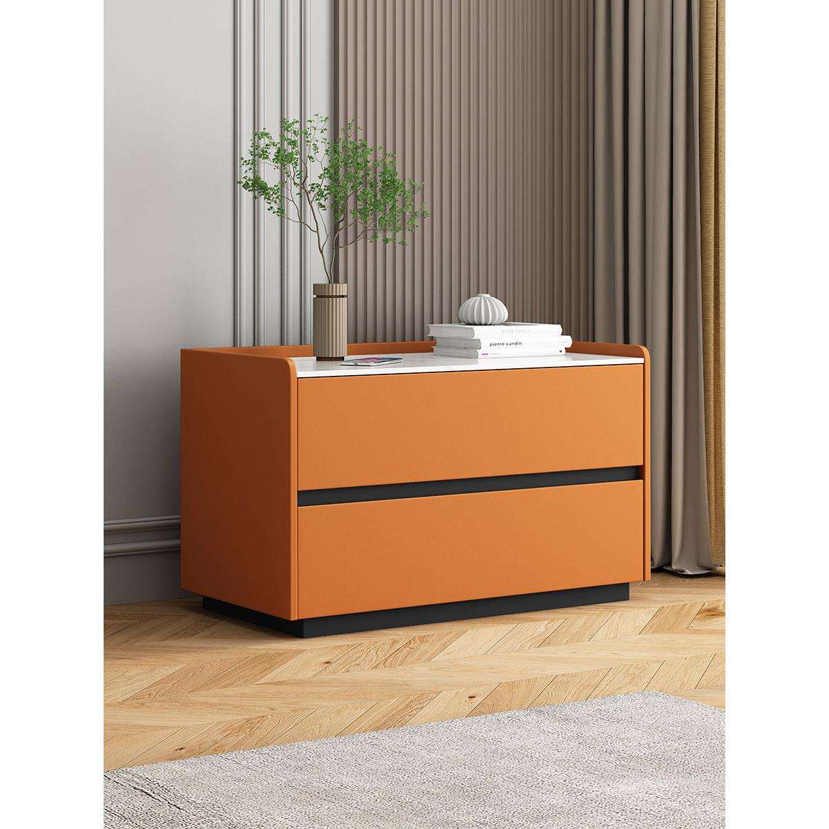 免安装大尺寸岩板床头柜台面简约轻奢风卧室北欧极简实木皮柜子