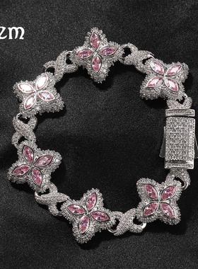 嘻哈说唱链条无限四叶草手链时尚潮酷痞帅锆石彩色项链饰品