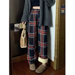 加绒加厚新款羊羔绒打底裤网红格子裤秋冬时尚百搭高腰直筒休闲裤