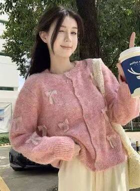 针织开衫毛衣外套女早秋2025新款巨好看设计感毛球上衣