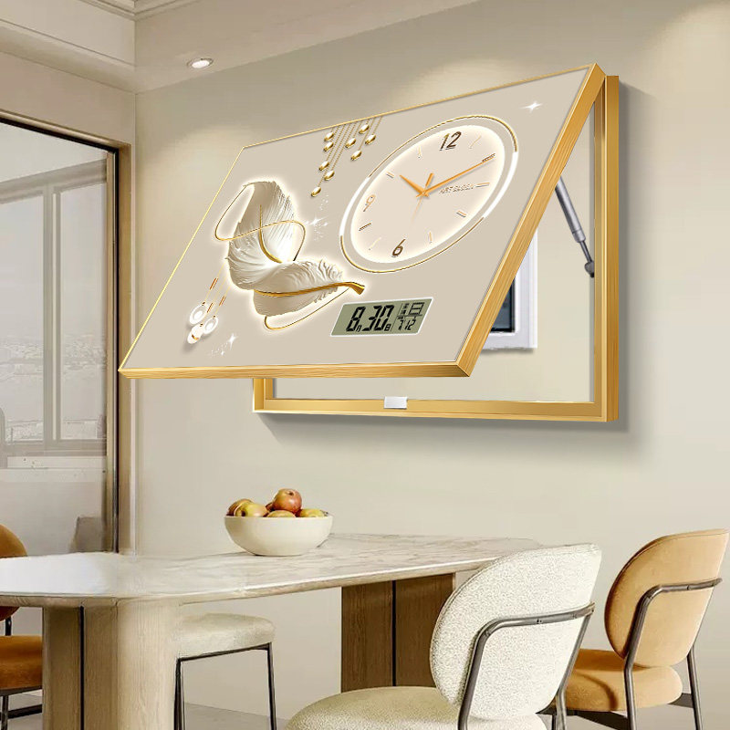 轻奢羽毛电表箱装饰画高档钟表万年历配电箱遮挡电子钟挂画2025新