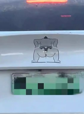 相扑手特斯拉汽车贴纸网红创意搞笑贴恶搞车身后档遮挡划痕装饰贴