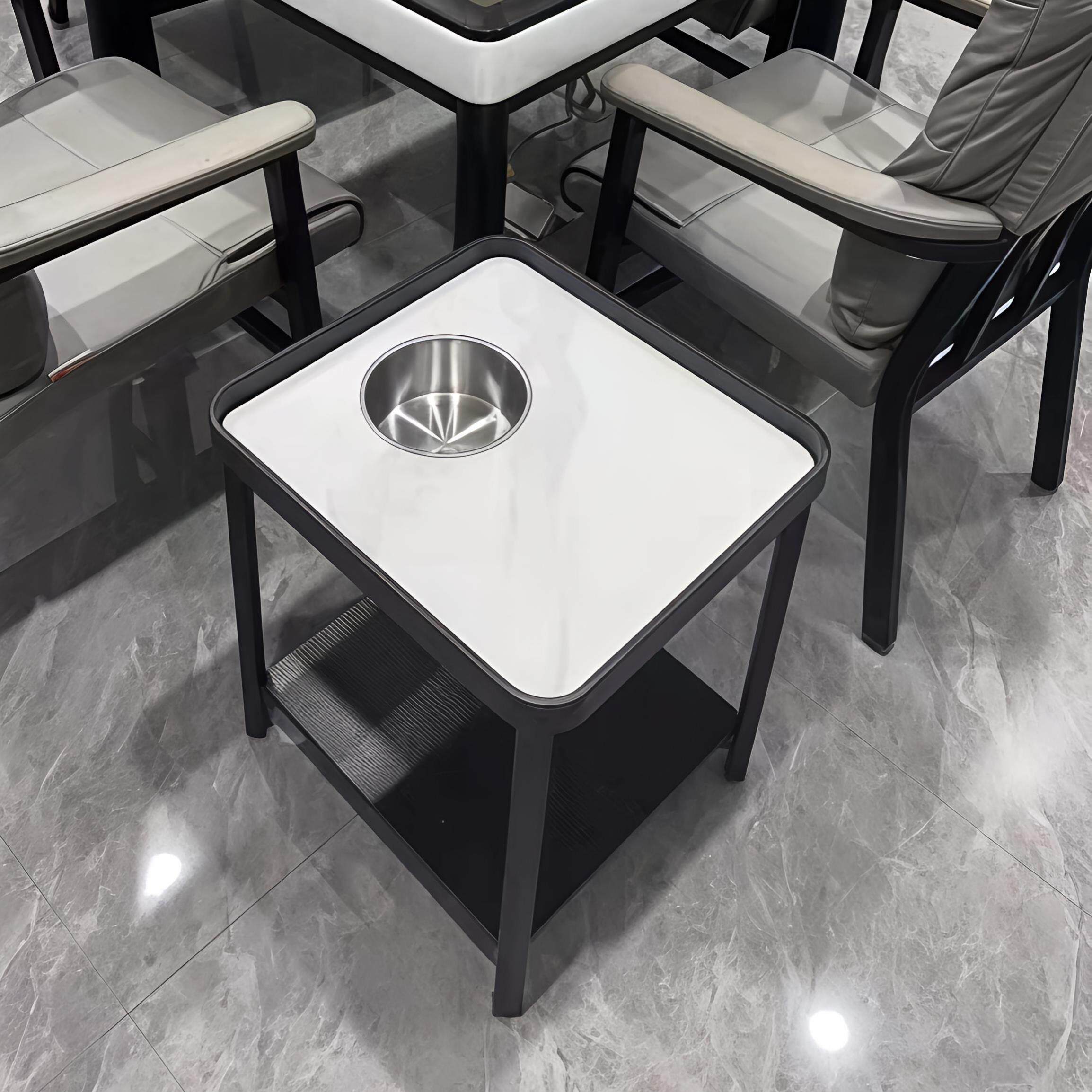茶楼棋牌室麻将桌旁边小茶几茶水架现代高级感岩板麻将机围栏茶几