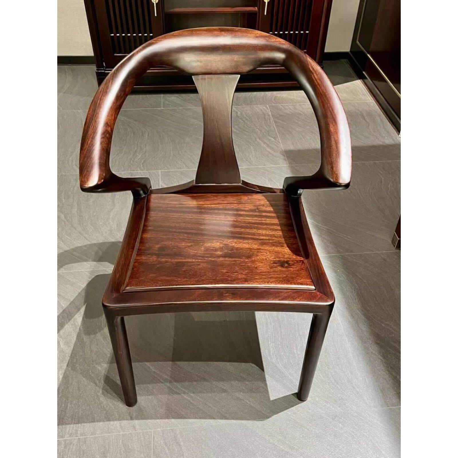 现代轻豪华全实木书椅极简黑檀木扶手椅家庭客人单人茶椅原木椅