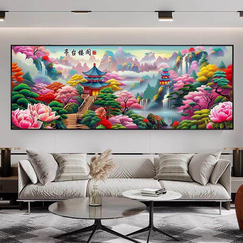 2025新款满钻山水十字绣 客厅5D手工点钻画 自粘全贴钻石画套件