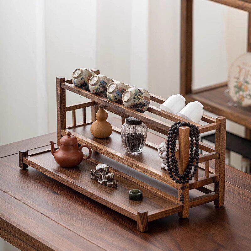 胡桃木茶杯架实木博古架紫砂壶摆放架子置物架展示柜功夫茶具收纳