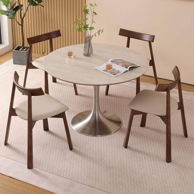 洞石岩板圆桌家用圆餐桌小户型中古风圆形饭桌郁金香洽谈桌椅组合,住宅家具,岩板餐桌,淘宝优惠券,粉丝福利购,淘宝优惠卷