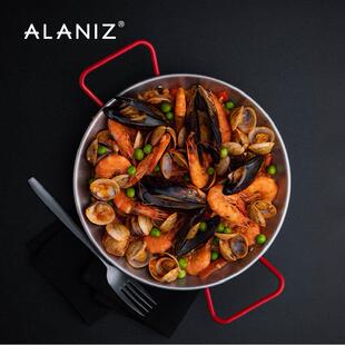 alaniz南兹不锈钢西班牙海鲜饭锅加厚平底锅炸鸡盘小龙虾双耳煎锅