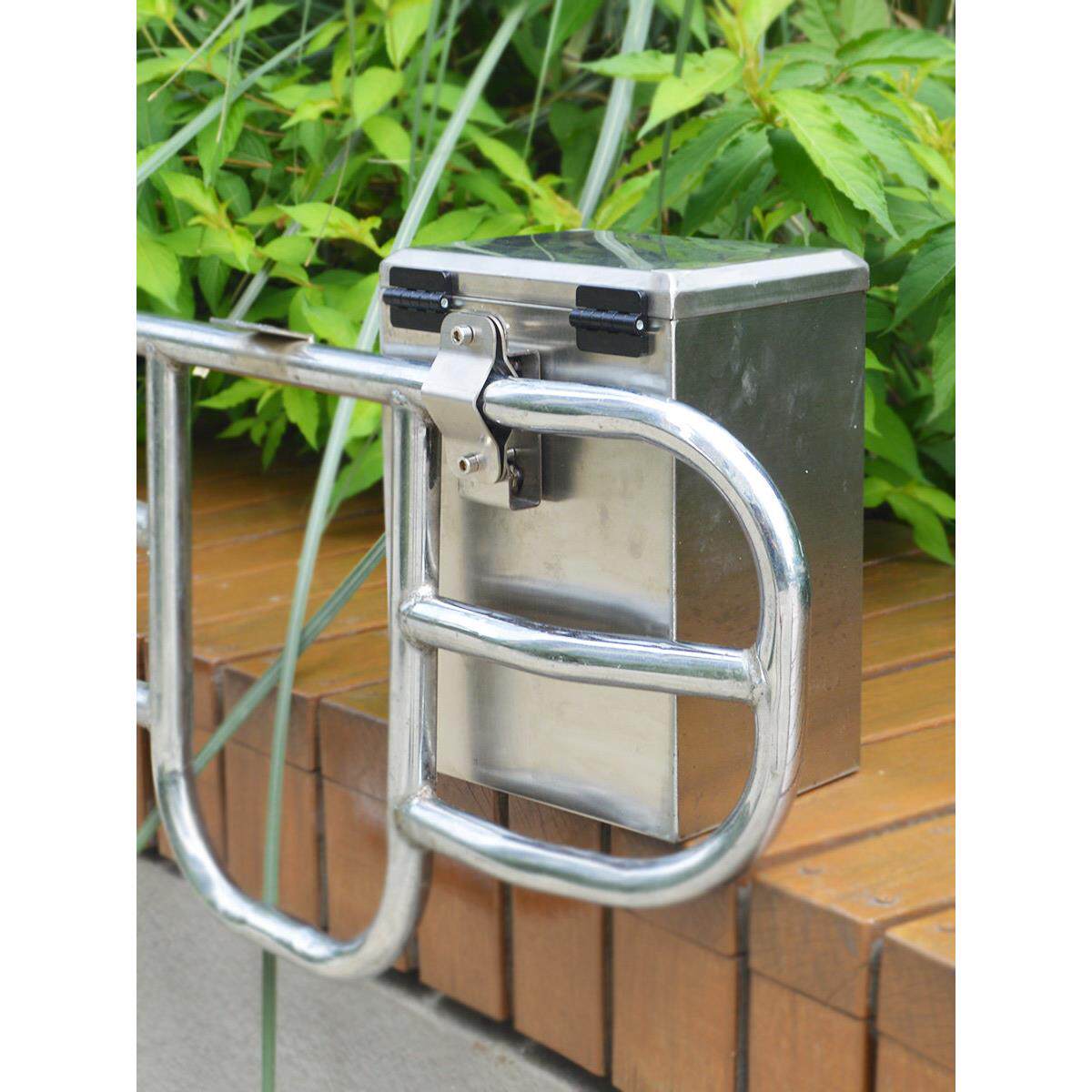 摩托车保险杠工具箱前置物箱电动车后侧边箱储物箱不锈钢外卖箱