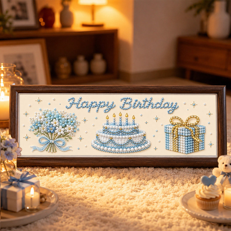生日快乐珍珠画手工diy材料钻石治愈浪漫女孩朋友生日礼物摆件画
