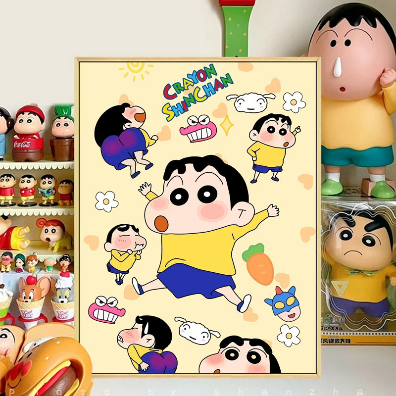 蜡笔小新数字油画diy填充涂色手工画卡通插画简单丙烯油彩装饰画图片