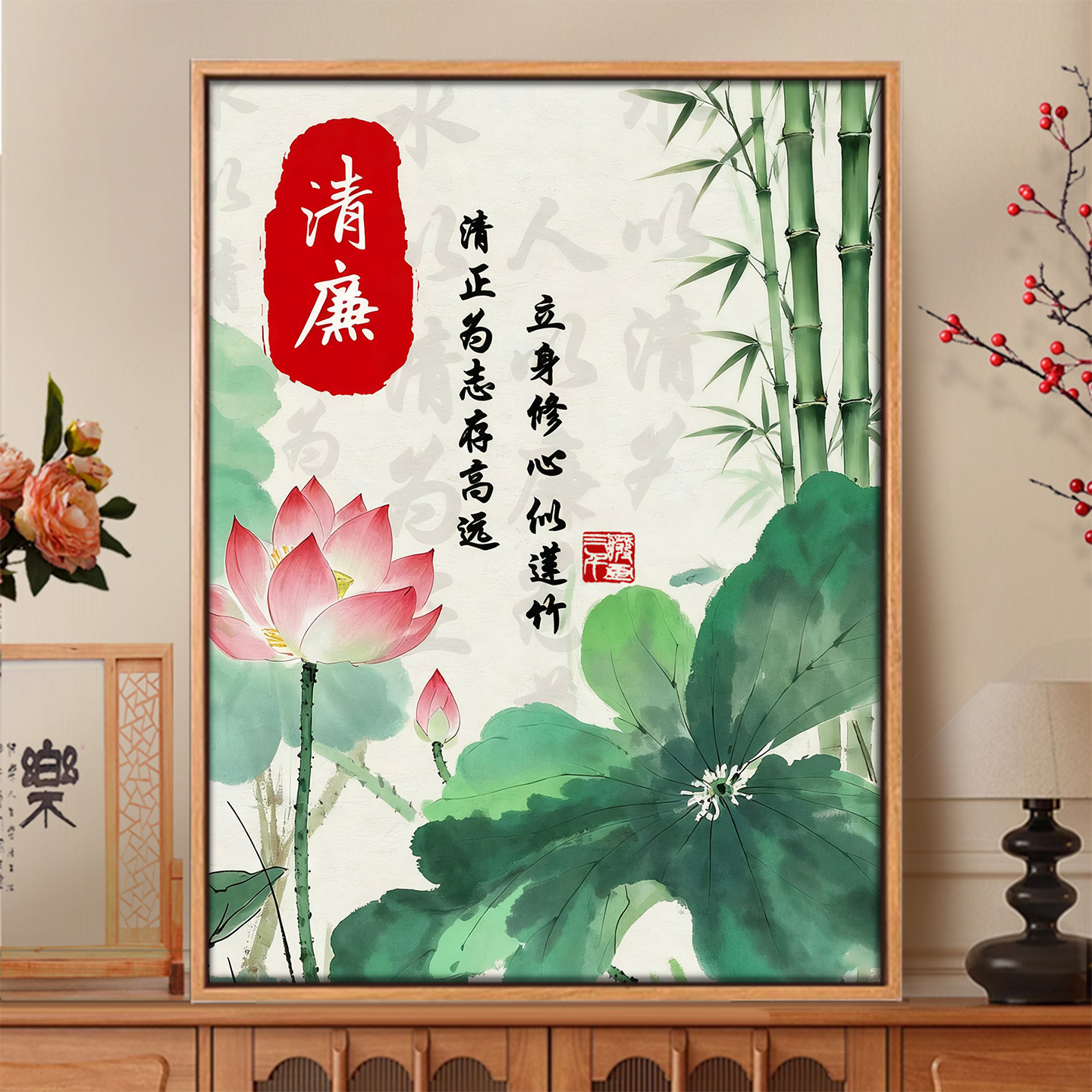 廉洁文化手工绘数字油画diy荷花装饰爱国红色主题作品活动材料包