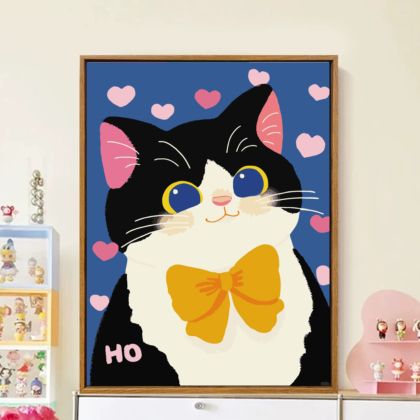 卡通可爱猫咪数字油画填涂色手工绘儿童简单涂鸦丙烯油彩装饰挂画图片