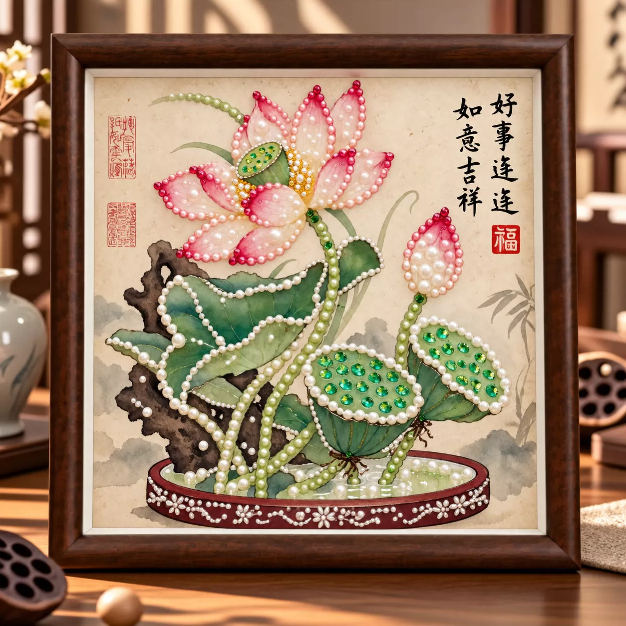 好事连连diy珍珠画手工材料包廉洁团建好寓意钻石粘贴摆台装饰画