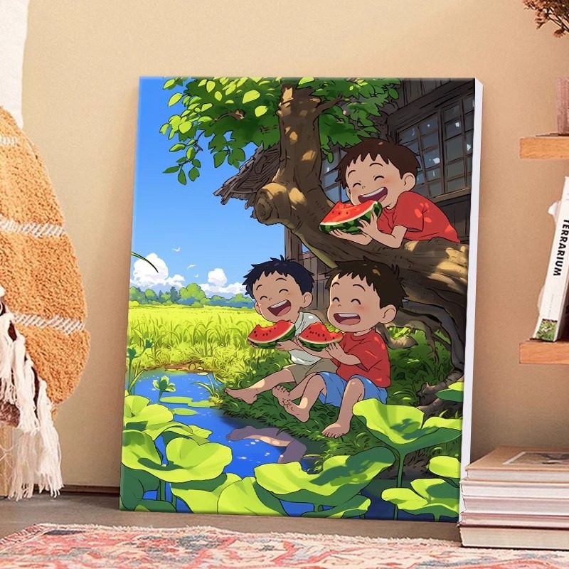 童年的夏天数字油画diy填充手工手绘涂色童年回忆丙烯油彩装饰画