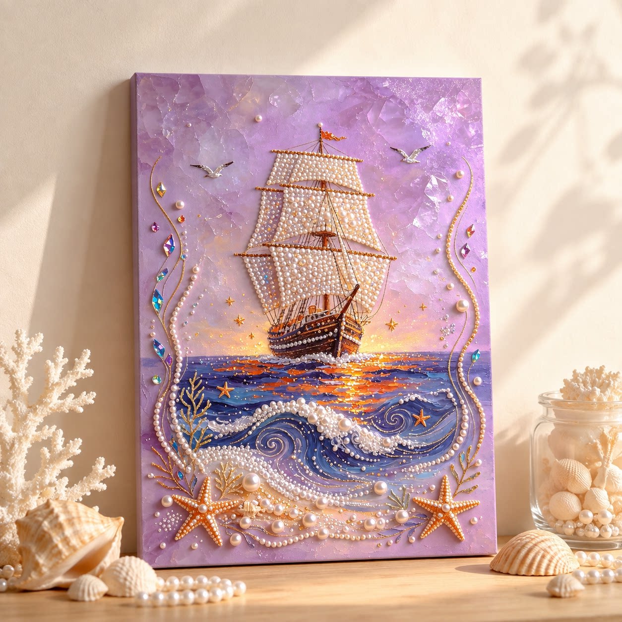 彩色海浪珍珠画手工diy钻石画
