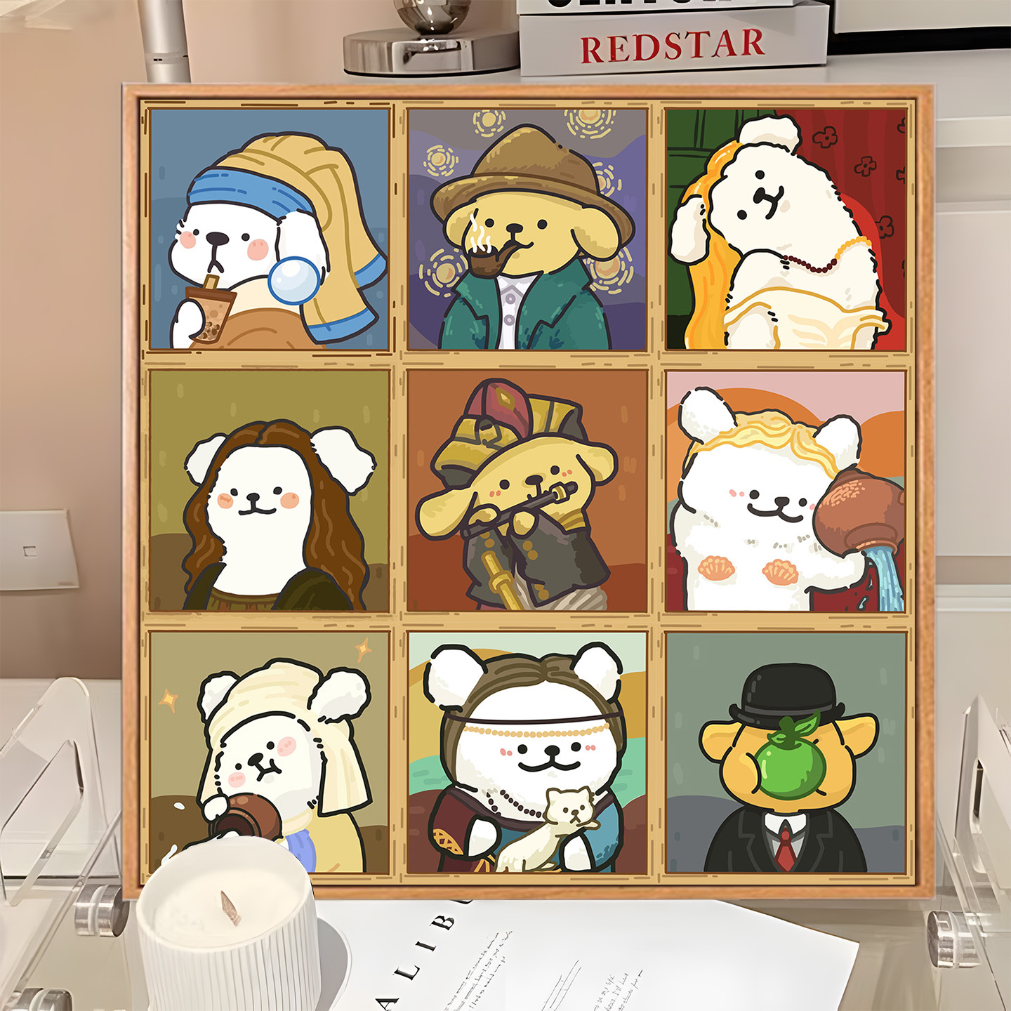 线条小狗diy数字油画世界名画