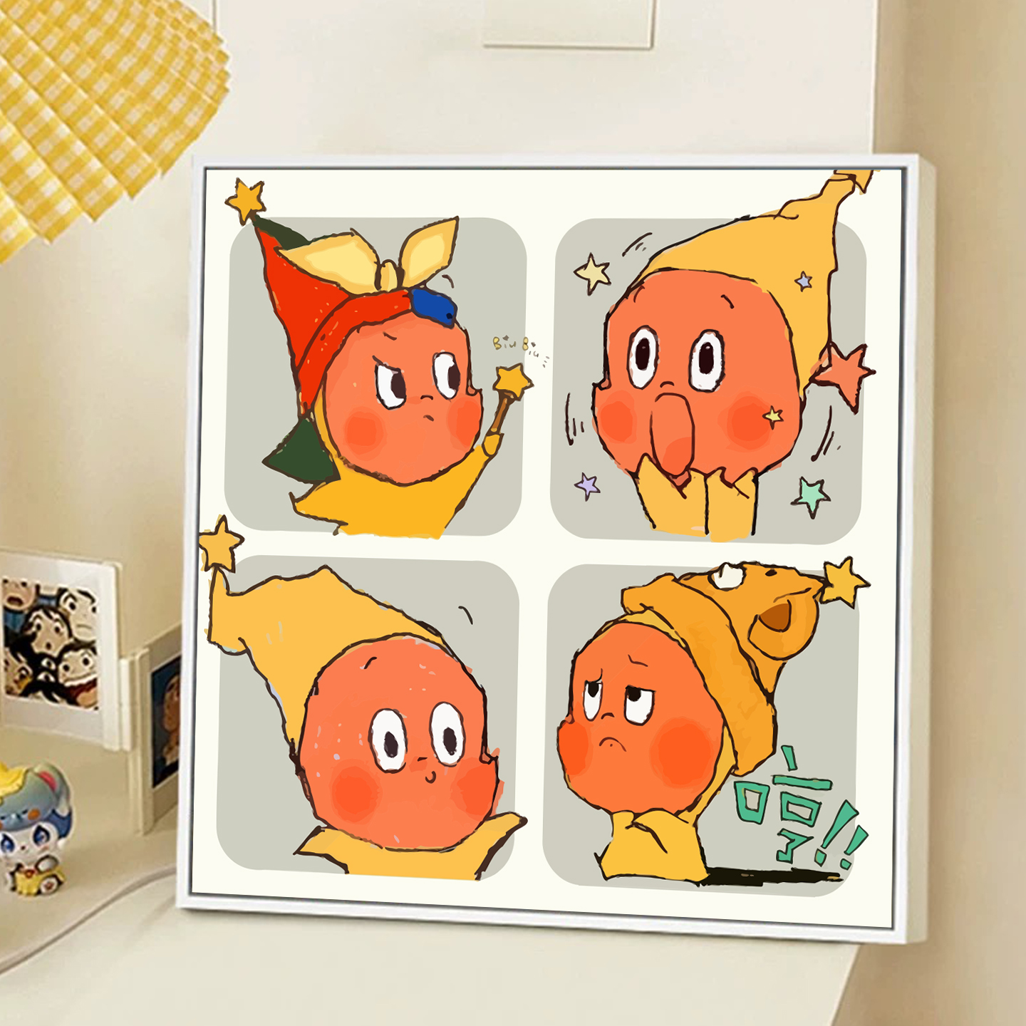 可爱星星人diy数字油画手工绘填涂色泡泡玛特卡通四宫格装饰挂画