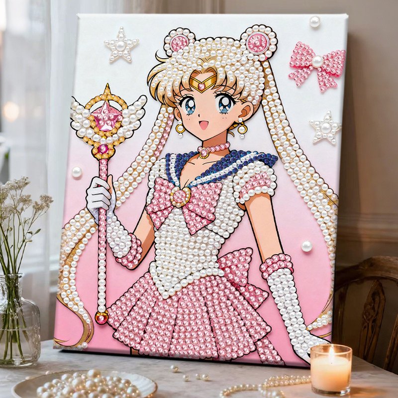 小王子珍珠画diy手工材料包珍珠相框画海浪沙滩美少女战士装饰画