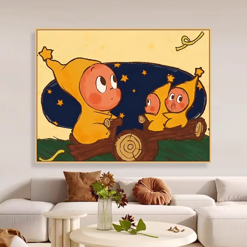 星星人diy数字油画泡泡玛特填涂色手工绘潮流卡通油彩丙烯装饰画图片