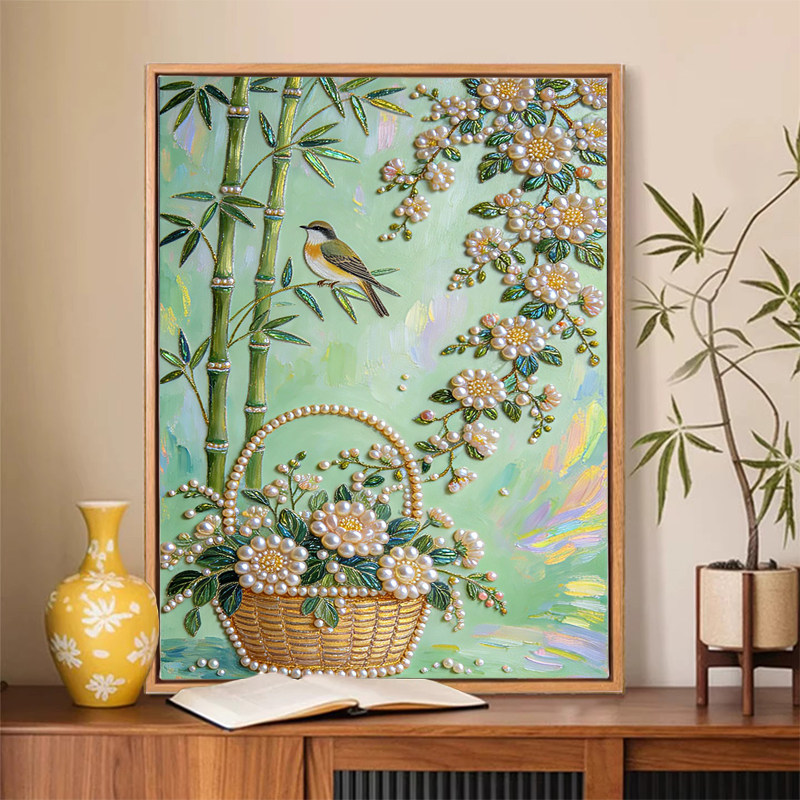 花鸟鸣珍珠画diy中式珍珠画diy画