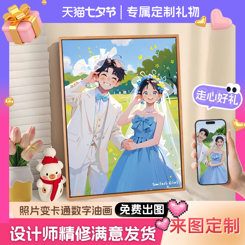 照片定制卡通数字油画diy礼物