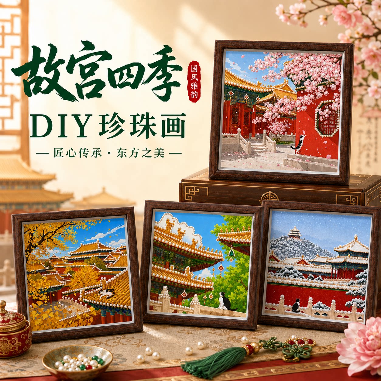 故宫四季DIY珍珠钻石贴画