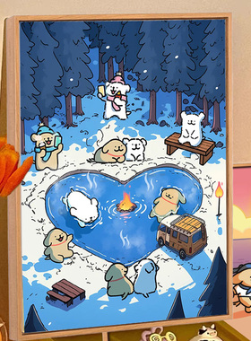 新款线条小狗数字油画diy填充可爱治愈涂色丙烯油彩画生日礼物