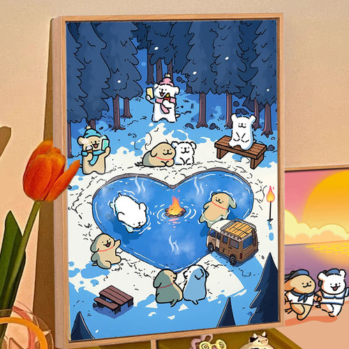 线条小狗数字油画手工diy画画