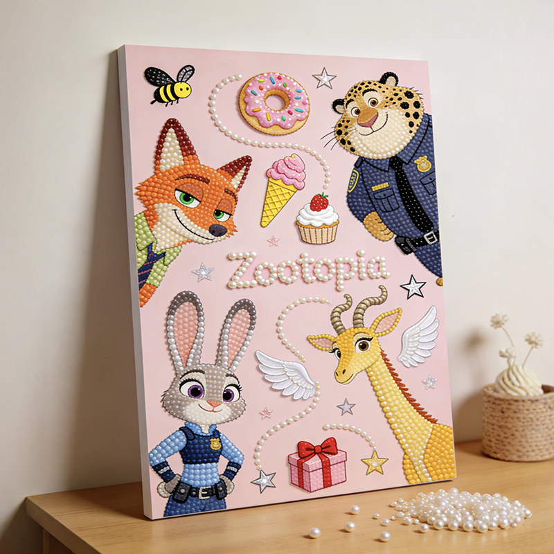 疯狂动物城珍珠画diy材料包朱迪尼克新款手工活动解压客厅装饰画