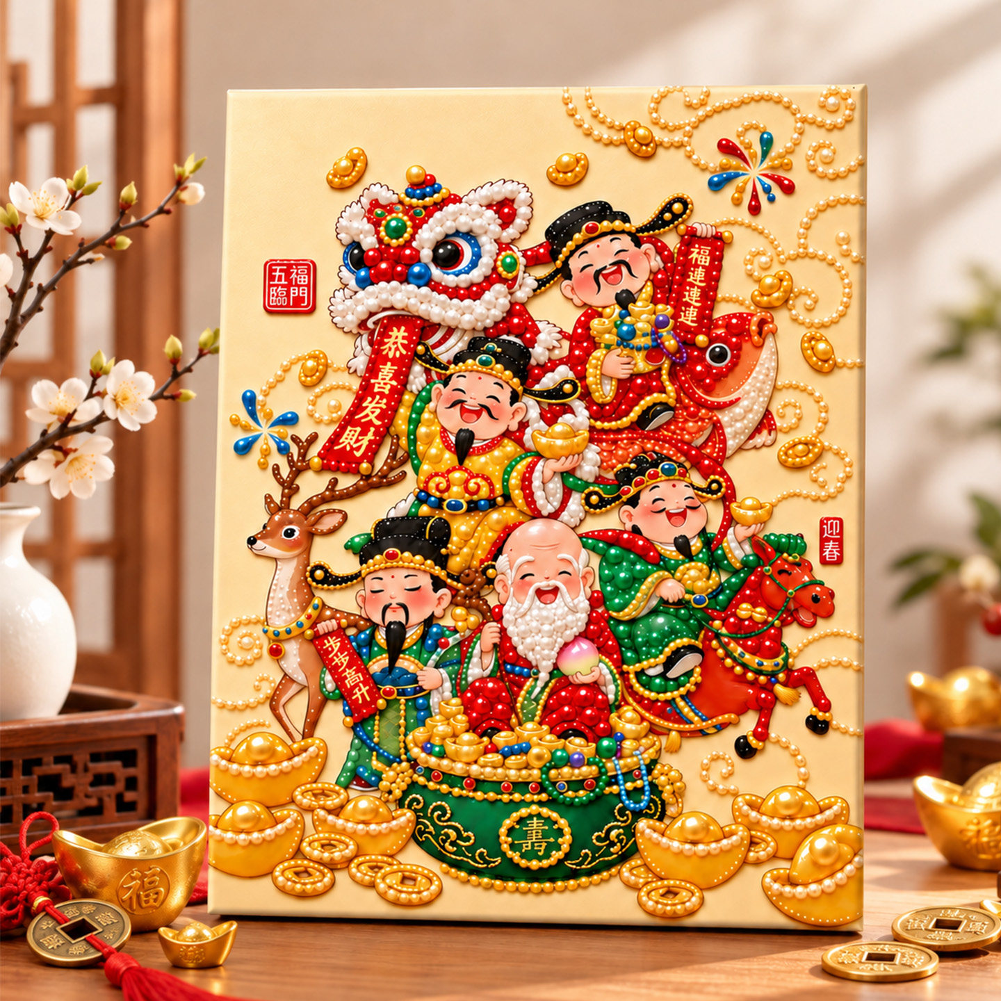 五路财神珍珠钻石画手工diy治愈