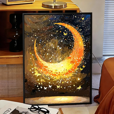 月亮星光数字油画解压涂色画画