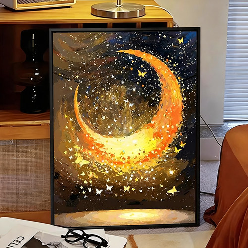 月亮星光数字油画解压涂色画画