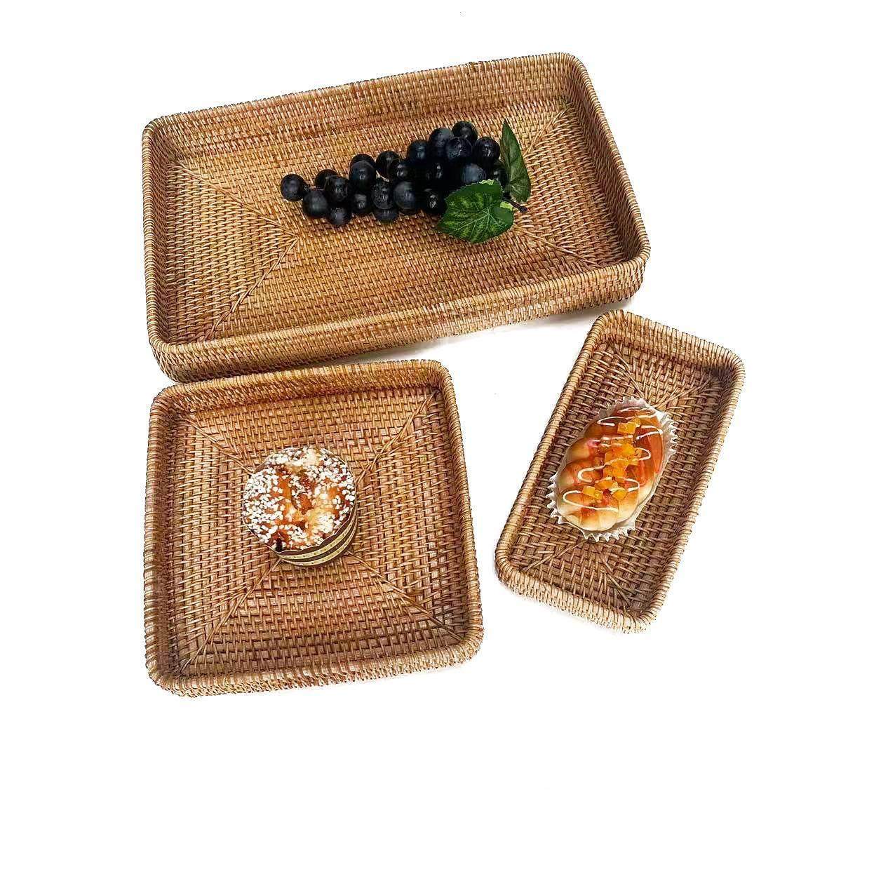 越南藤编托盘面包篮水果盘家用客厅茶几糕点盘干果篮长方形托盘,餐饮具,果盆/果盘/果篮,淘宝优惠券,粉丝福利购,淘宝优惠卷