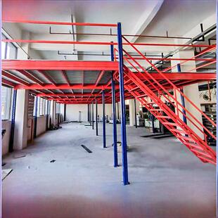 大型重型阁楼平台货架仓库存储室内加上两层楼梯结构,以建立定制