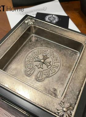 十字架浮雕 手工黄铜镀银做旧实木底座 方形烟灰缸礼品装饰摆件