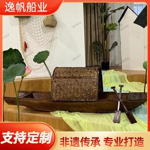 木船渔船实木彷古乌篷船景区景观装饰道具餐饮电动手画观光旅游船