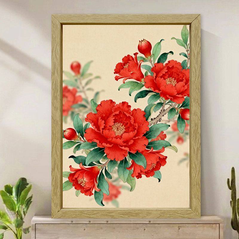 红色石榴花手工满绣花卉十字绣带框小件桌面摆台画客厅高级感挂画,居家布艺,十字绣套件,淘宝优惠券,粉丝福利购,淘宝优惠卷